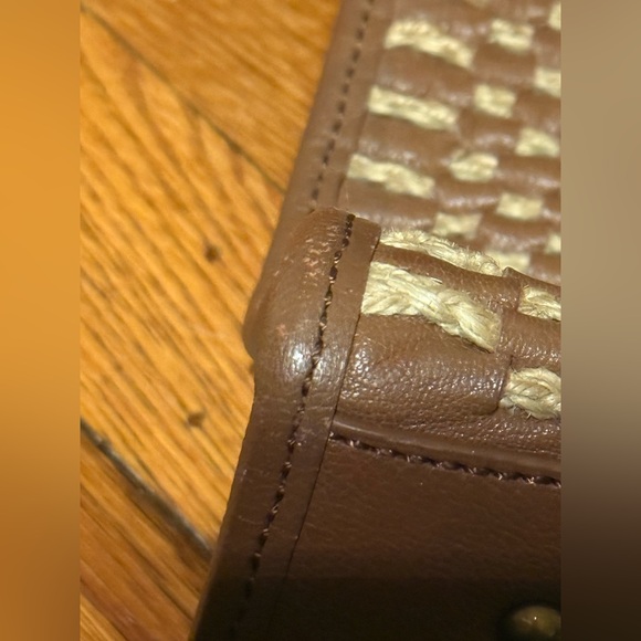 Jack Rogers Brown Woven Leather Tote Bag Braided Handles Medium Handbag - Picture 13 of 15